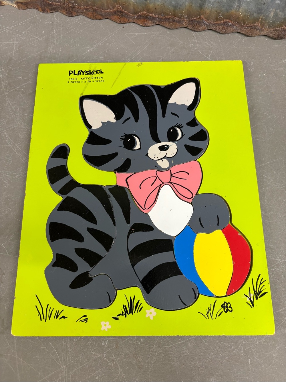 Vintage Playskool Kitty Kitten Wooden Tray Puzzle (#165-6)
